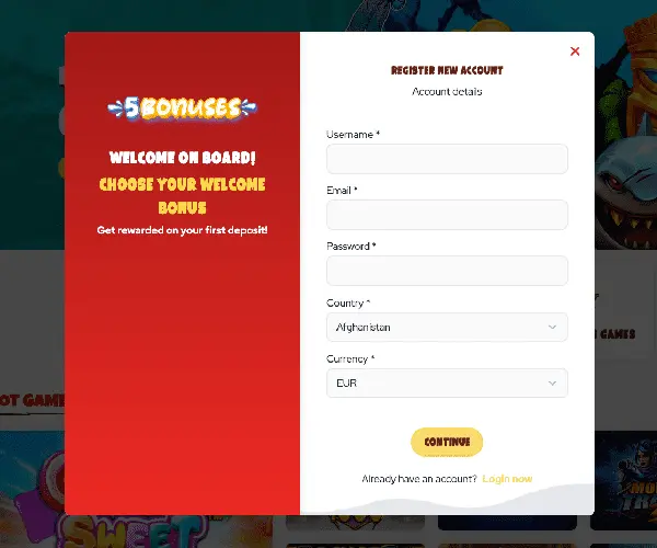 5 bonuses casino login