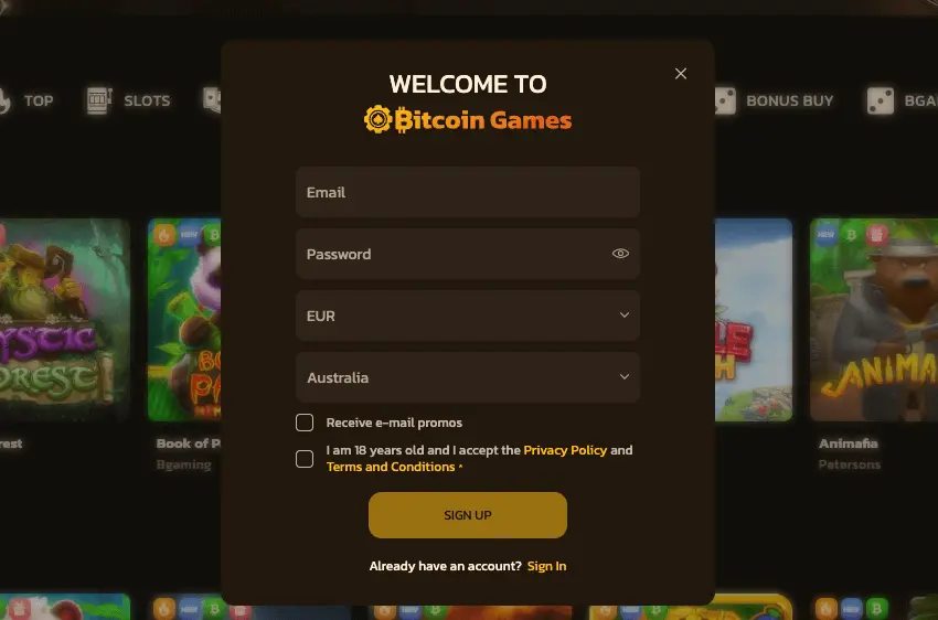 Bitcoingames casino login