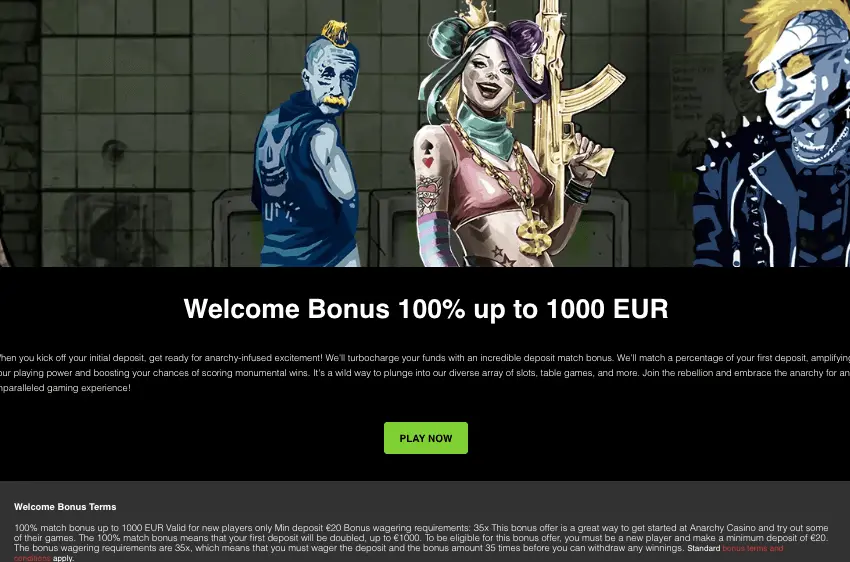 Anarchy Casino welcome bonus