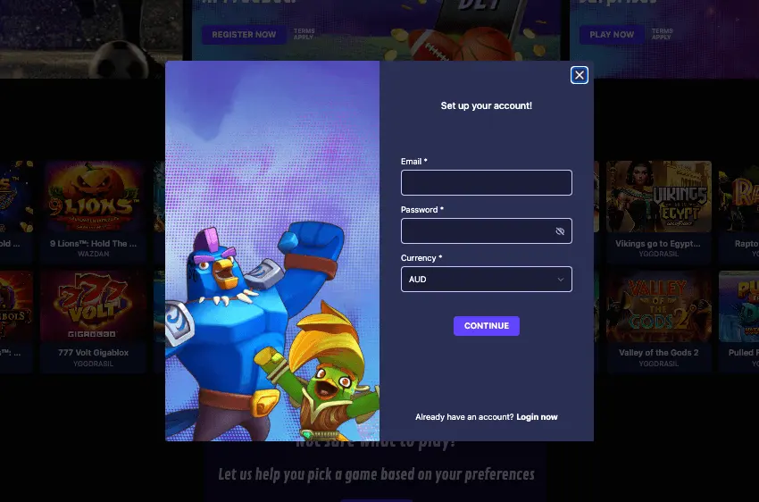 foggybet casino login screen