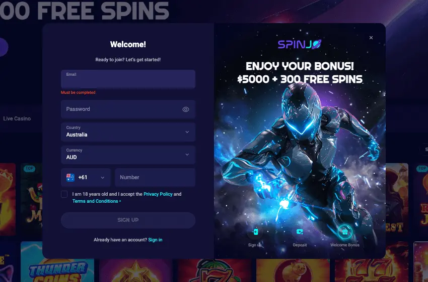 spinjo casino welcome bonus