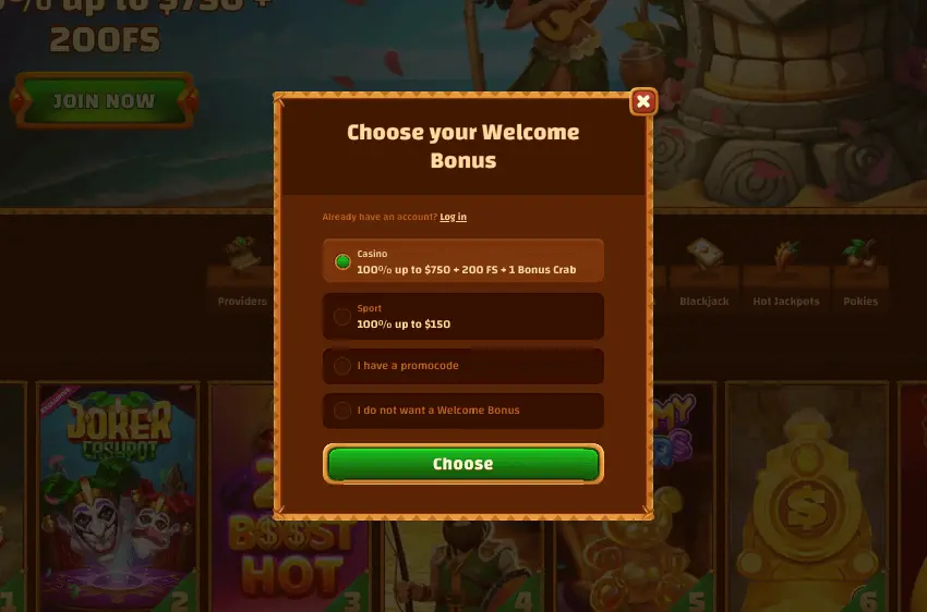 tiki-casino-login-screen