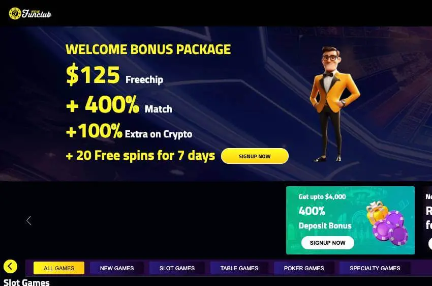 New Funclub Casino welcome bonus