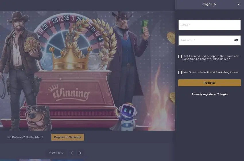 Winning.io casino new player login window