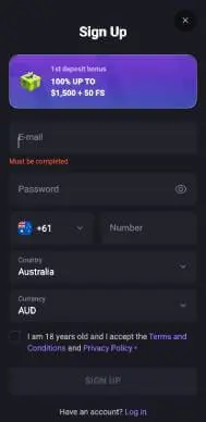 Mateslots Casino sign up screenshot
