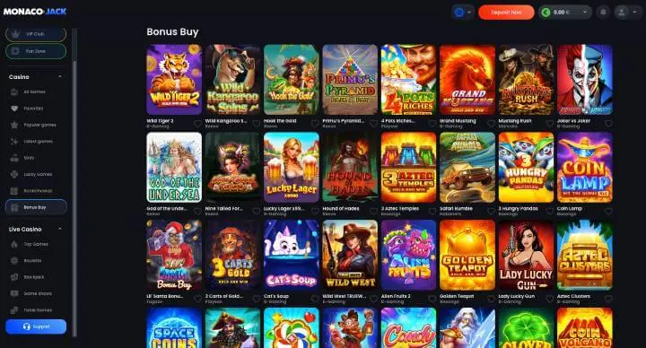 MonacoJack Casino bonus buy games screenshot