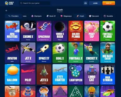 OnlyWin Casino crash games screenshot