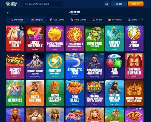 OnlyWin Casino jackpot games screenshot