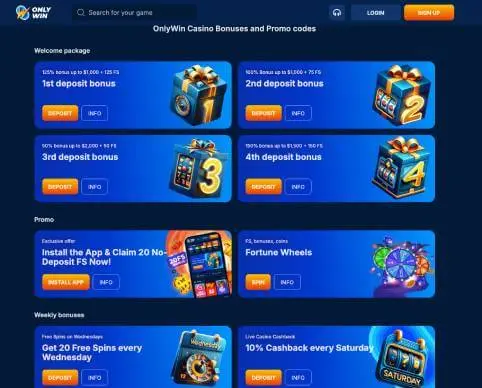 OnlyWin Casino promotions screenshot