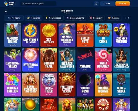 OnlyWin Casino top games screenshot