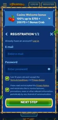 Pandido Caino registration screenshot