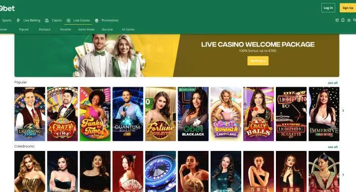 Qbet Casino live games screenshot