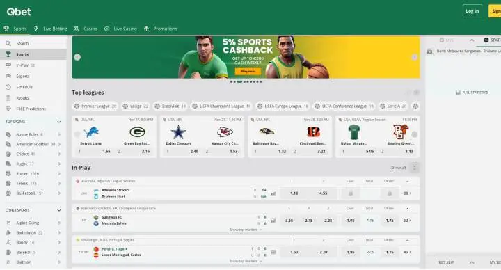 Qbet Casino sportsbook screenshot