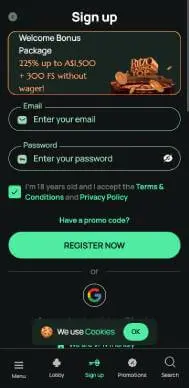 Ritzo Casino signup screenshot