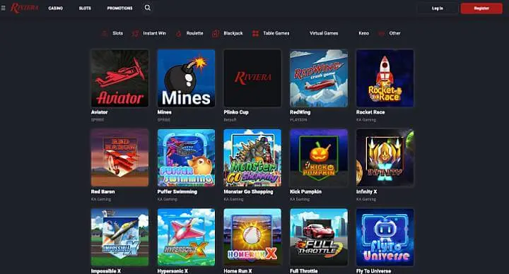 Riviera Casino instant games screenshot