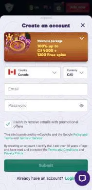 Safe Casino signup screenshots