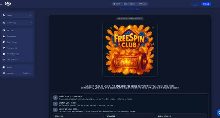 SlotNeo Casino free spins screenshot