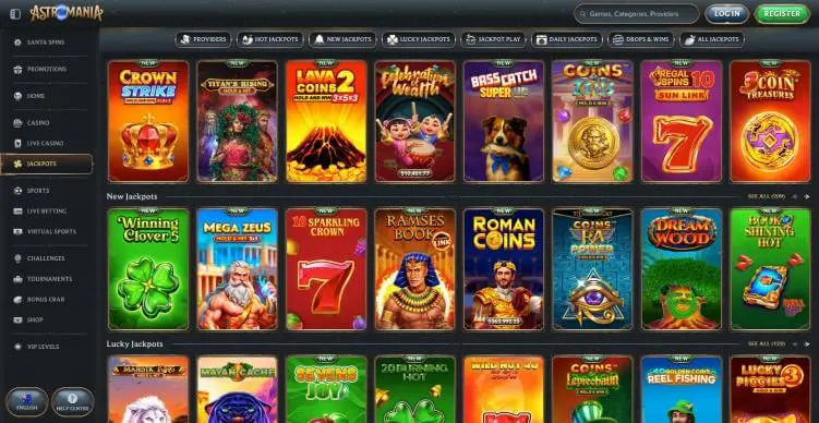Astromania Casino jackpot games screenshot