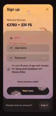 Ludios Casino signup screenshot