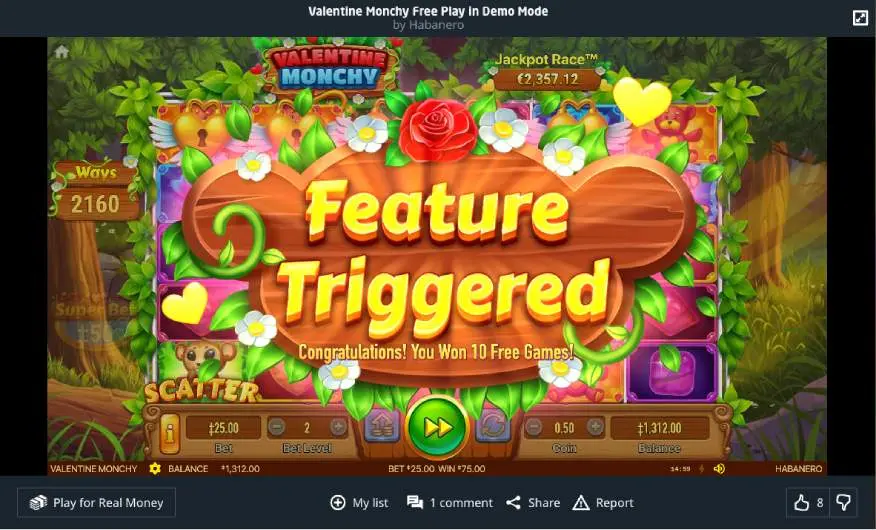 Valentine Monchy Slot Free Spins Triggered